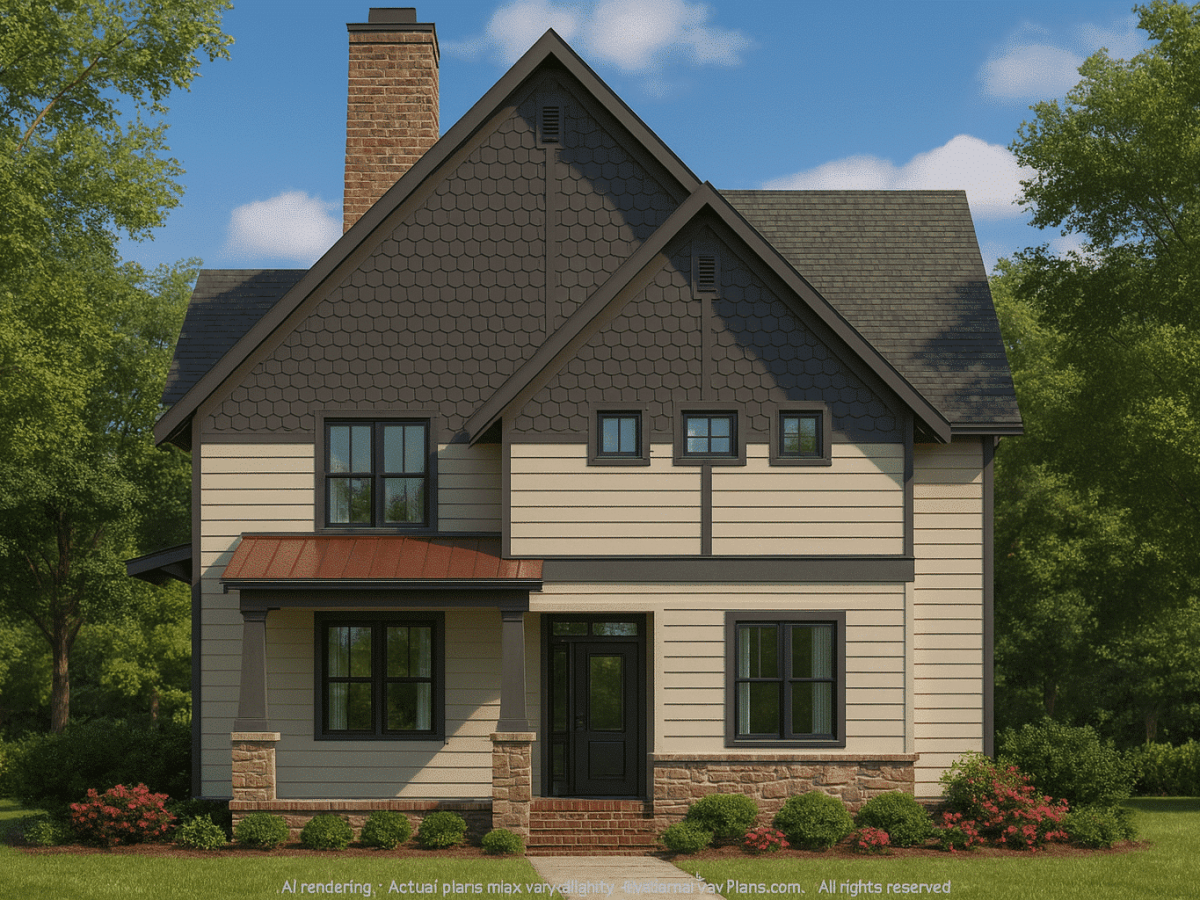 Craftsman Home Plan with 2-Story, 4 Bedrooms, 3 Bathrooms & 2-Car Garage