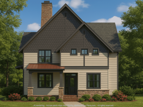 Craftsman Home Plan with 2-Story, 4 Bedrooms, 3 Bathrooms & 2-Car Garage