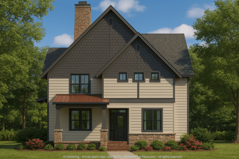 Craftsman Home Plan with 2-Story, 4 Bedrooms, 3 Bathrooms & 2-Car Garage
