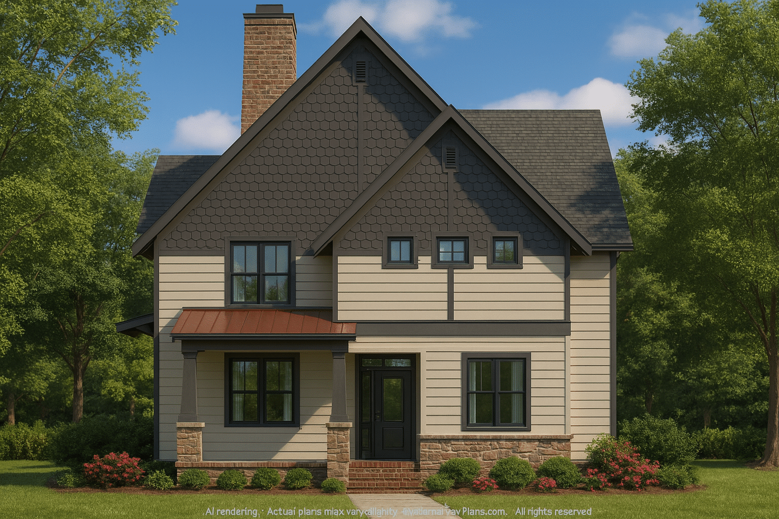 Craftsman Home Plan with 2-Story, 4 Bedrooms, 3 Bathrooms & 2-Car Garage