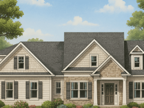 Craftsman Home Plan with 4 Bedrooms, 2 Floors & 3 Elevations