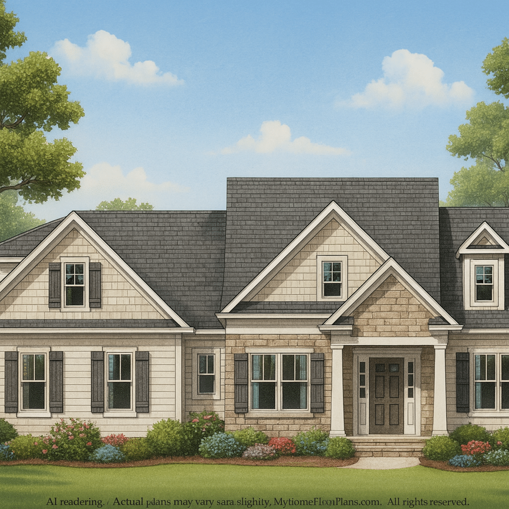 Craftsman Home Plan with 4 Bedrooms, 2 Floors & 3 Elevations