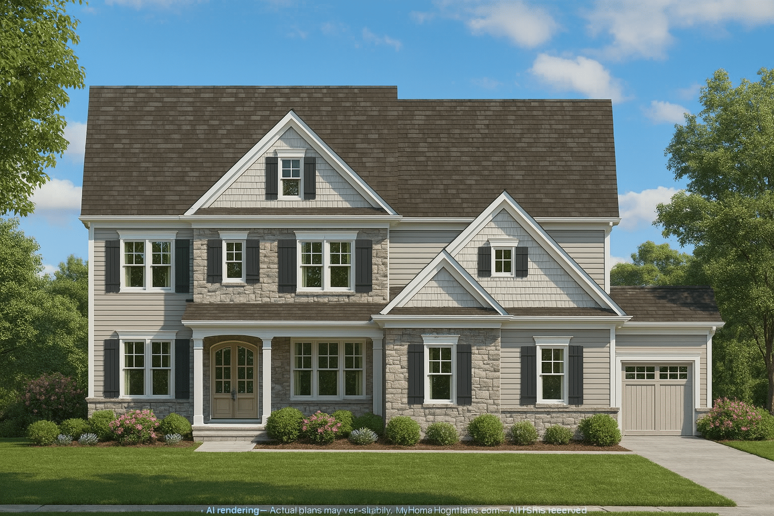 Customizable 2.5-Story House Plan with Vaulted Ceilings & 3-Car Garage