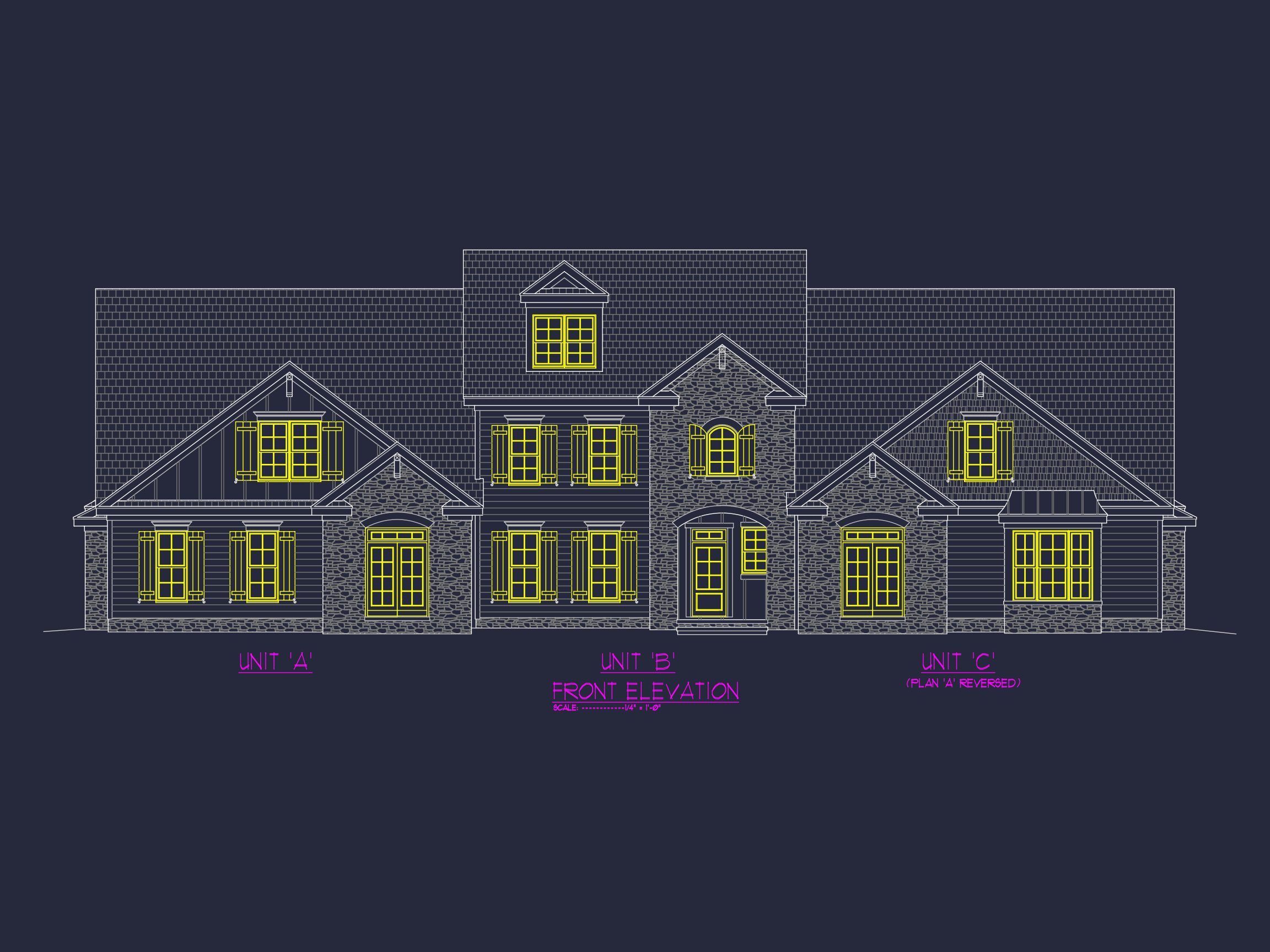 Efficient Multi-Family Triplex House Plan with CAD Designs
