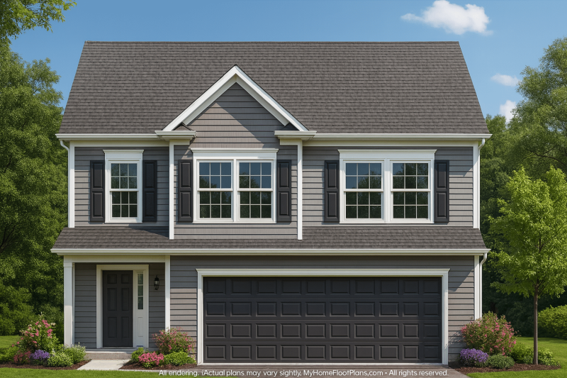 Elegant 2-Story House Design with Classic Blueprint & CAD Floor Plans