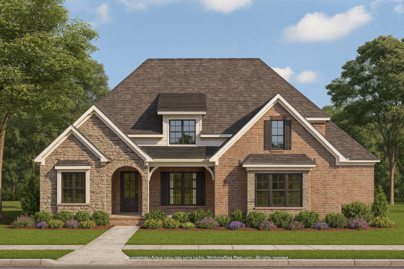 Elegant 2-Story House Plan with Brick and Stone Exterior