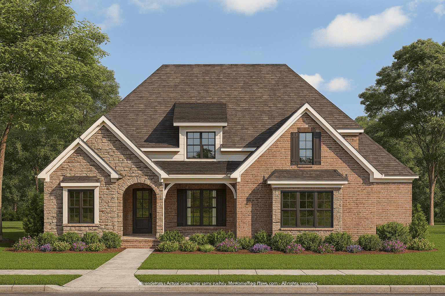 Elegant 2-Story House Plan with Brick and Stone Exterior