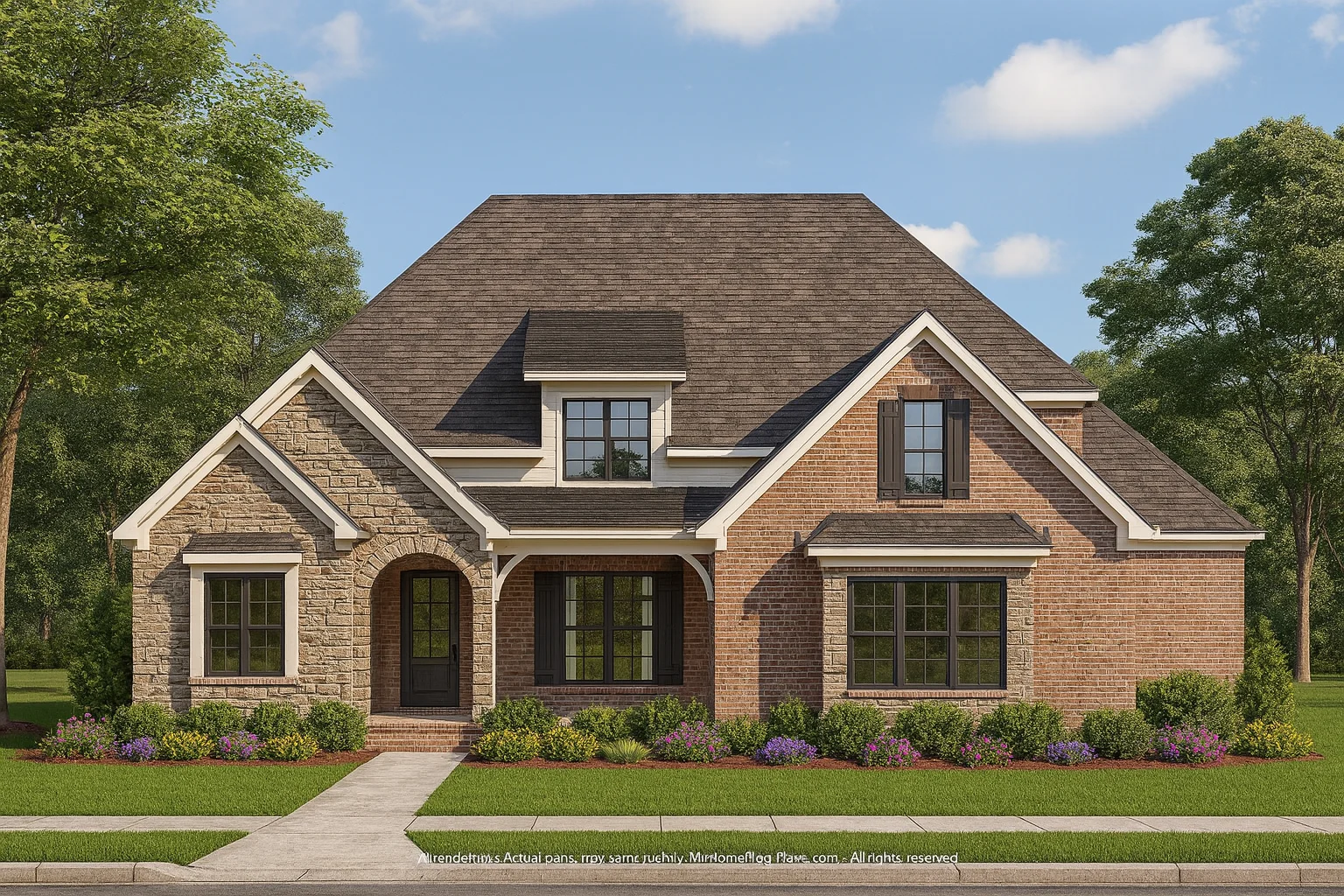 Elegant 2-Story House Plan with Brick and Stone Exterior