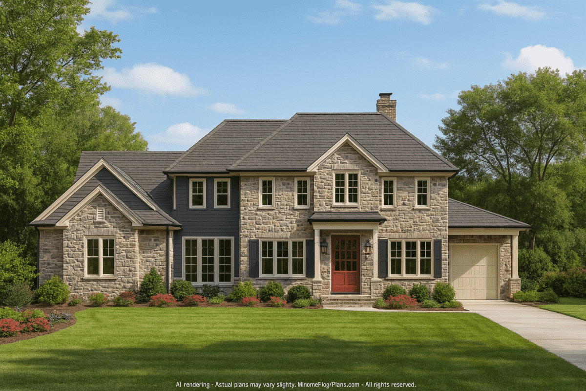 Elegant 2-Story House Plan with Courtyard & Vaulted Ceilings
