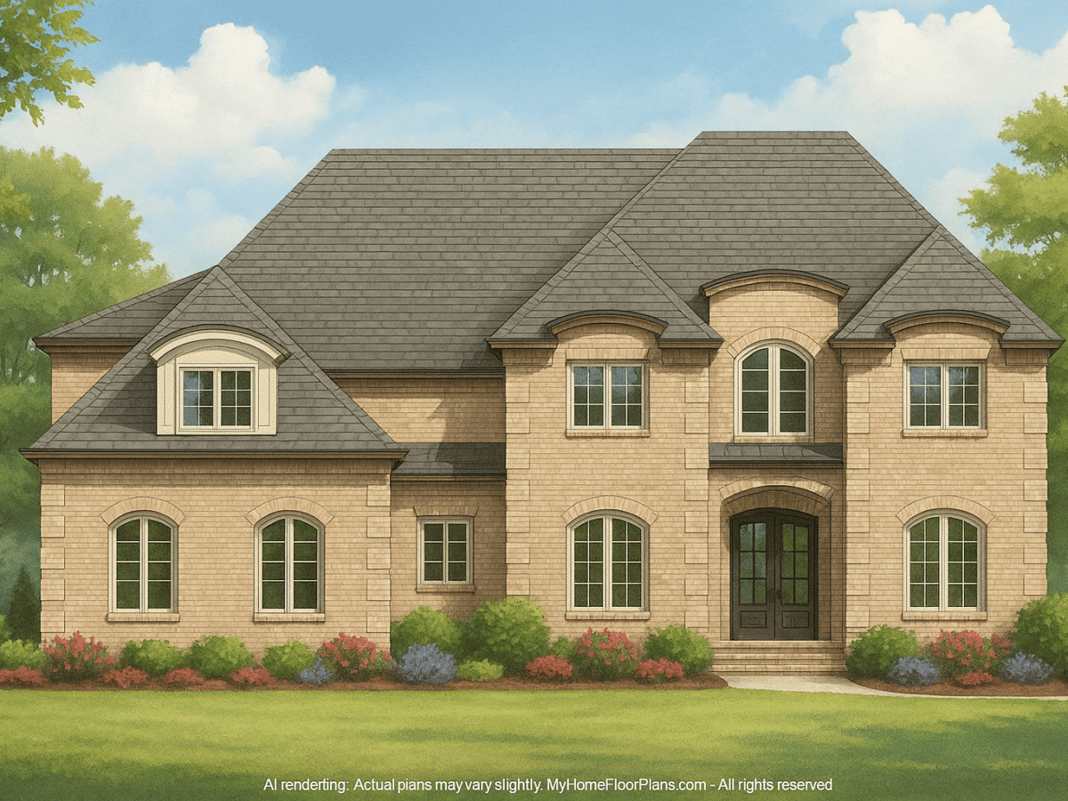 Elegant 2-Story House Plan with European Architecture and Bonus Spaces