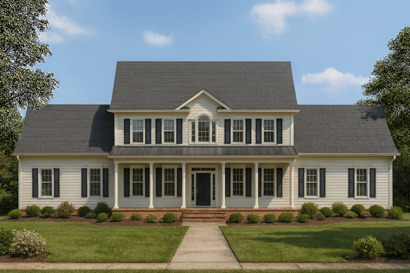 Elegant 2-Story House Plan with Spacious Layout and CAD Blueprints