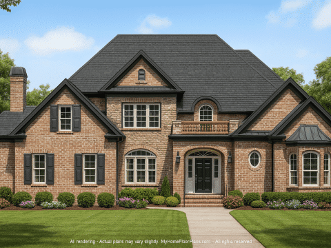 Elegant 2-Story House Plan with Vaulted Ceilings and CAD Designs