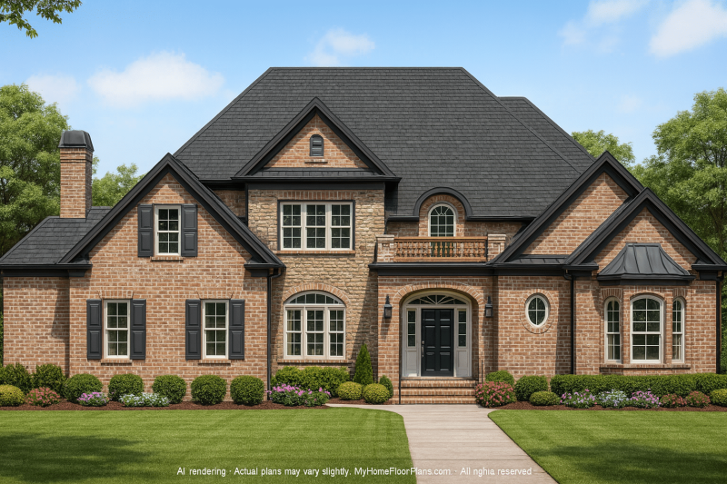 Elegant 2-Story House Plan with Vaulted Ceilings and CAD Designs