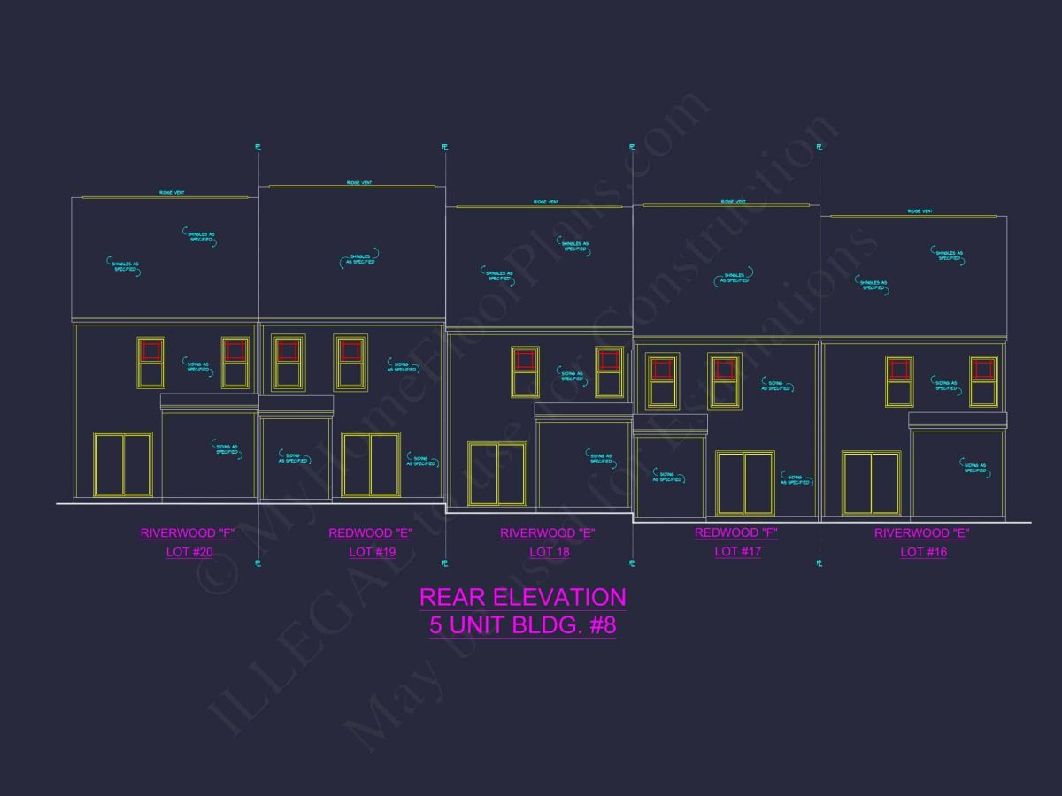 Elegant 5-Unit Townhome Plan with Open Layout and Vaulted Ceilings