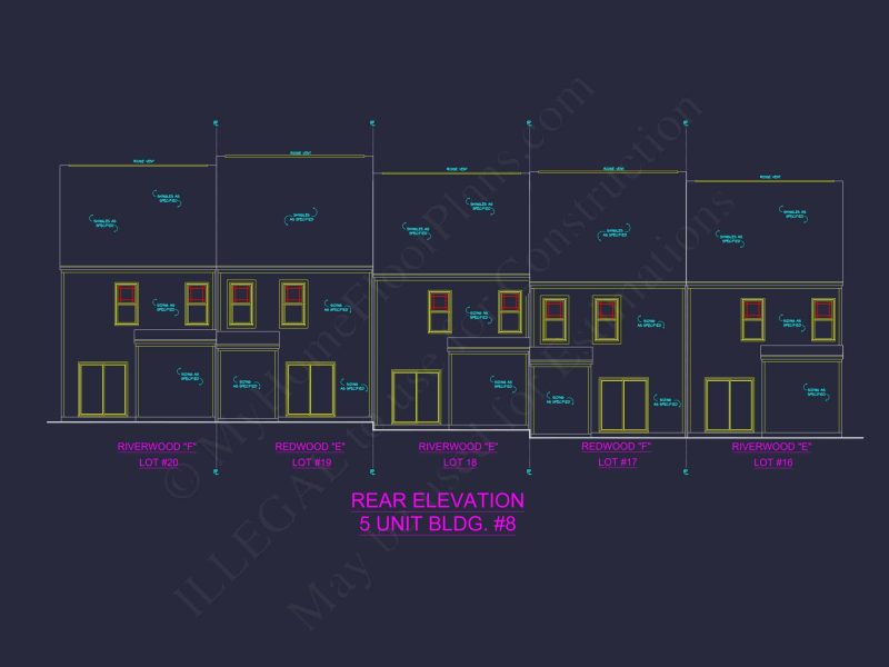 Elegant 5-Unit Townhome Plan with Open Layout and Vaulted Ceilings