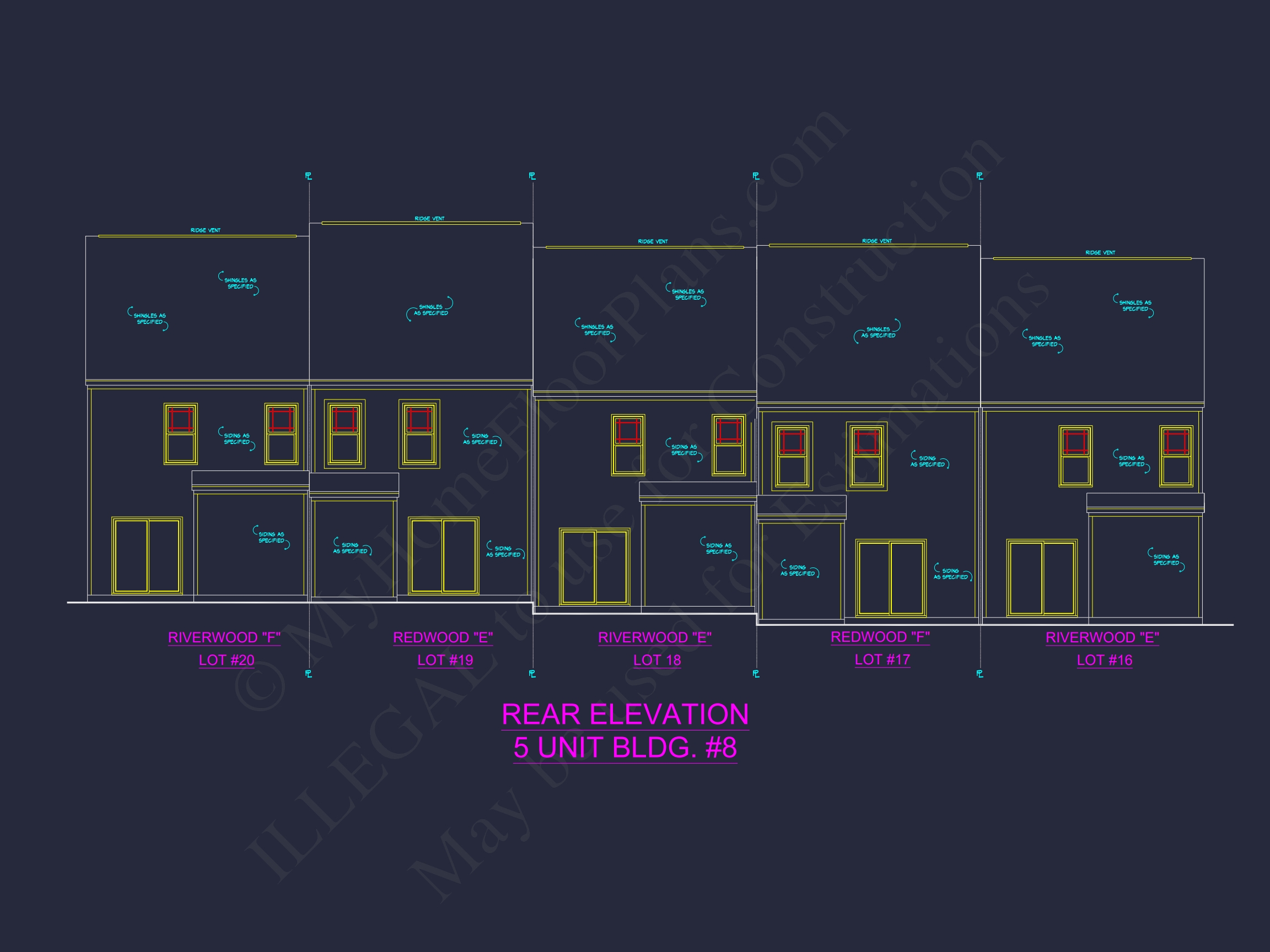 Elegant 5-Unit Townhome Plan with Open Layout and Vaulted Ceilings