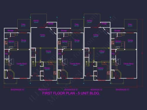 Elegant 5-Unit Townhome Plan with Open Layout and Vaulted Ceilings