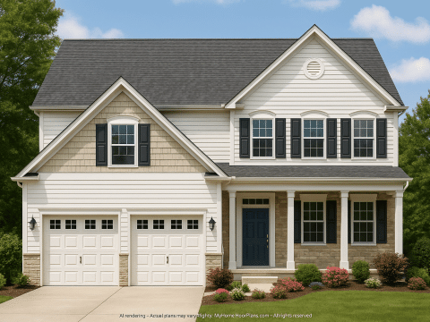 Elegant CAD Home Plan with 2 Floors, Garage & 4 Bedrooms