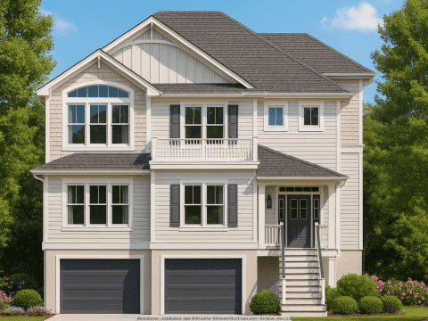 Elegant Coastal Home Design Floor Plan, CAD & Blueprint