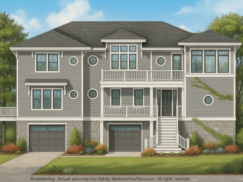Elegant Coastal Home Plan with CAD Blueprint & Designs
