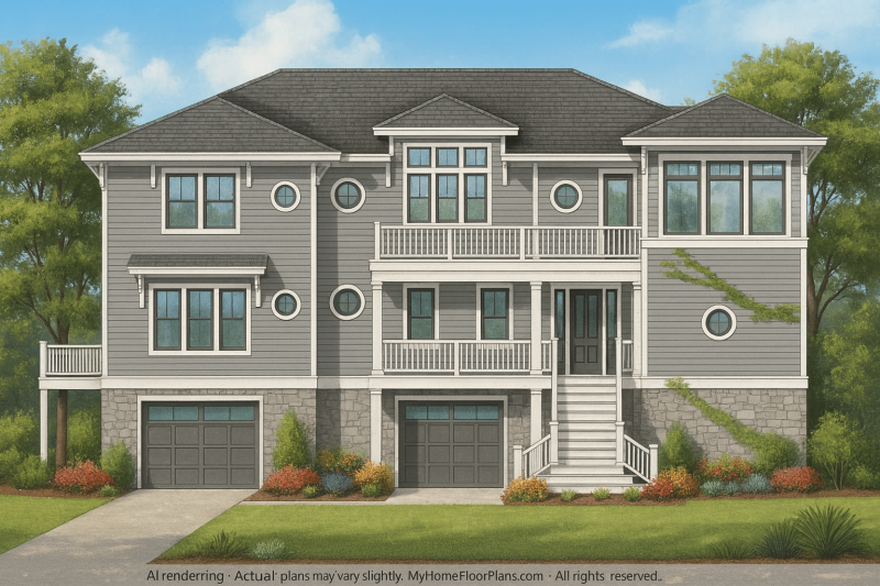 Elegant Coastal Home Plan with CAD Blueprint & Designs