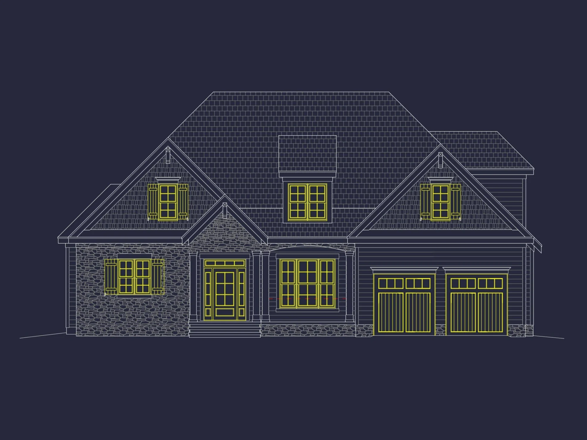 Elegant 2-Story House Plan with Vaulted Ceilings and Architectural CAD Designs