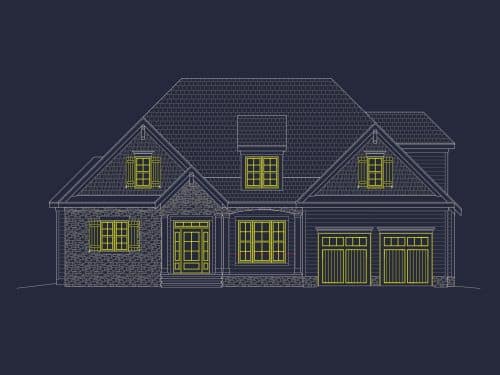 Elegant 2-Story House Plan with Vaulted Ceilings and Architectural CAD Designs