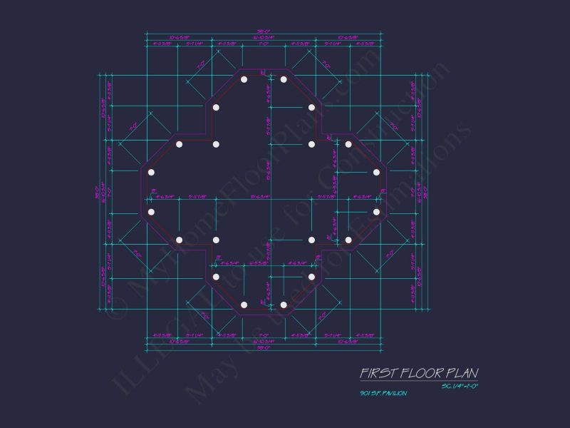 Elegant Pavilion Floor Plan Blueprint with Classical Designs