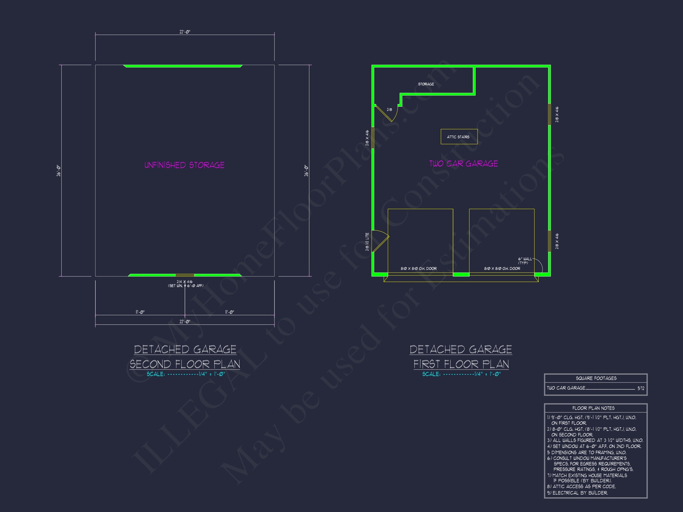 Garage Home Floor Plan With CAD Blueprint & Architecture Designs