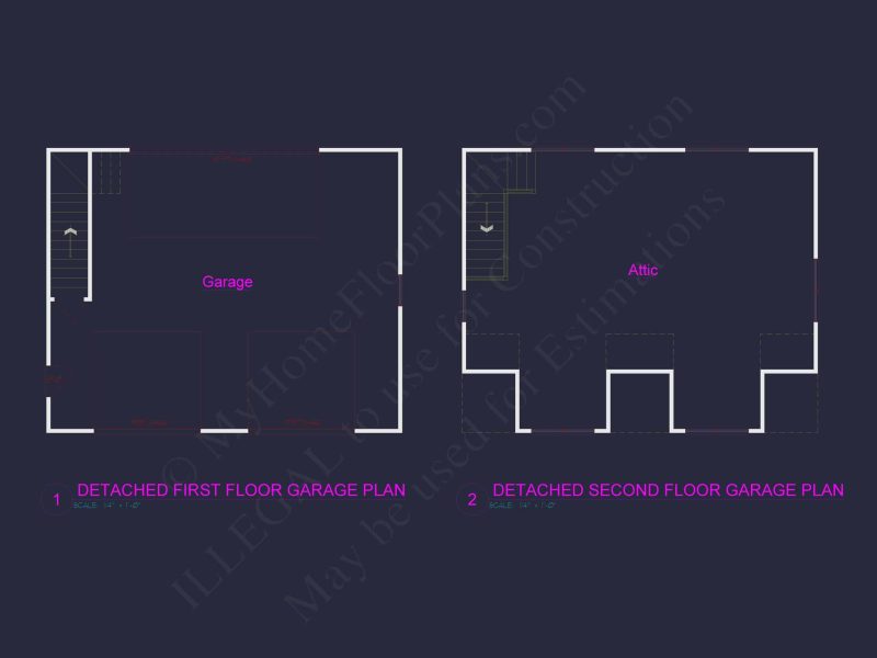 Garage-Living-Space-House-Plan-with-Attic-and-CAD-Blueprints