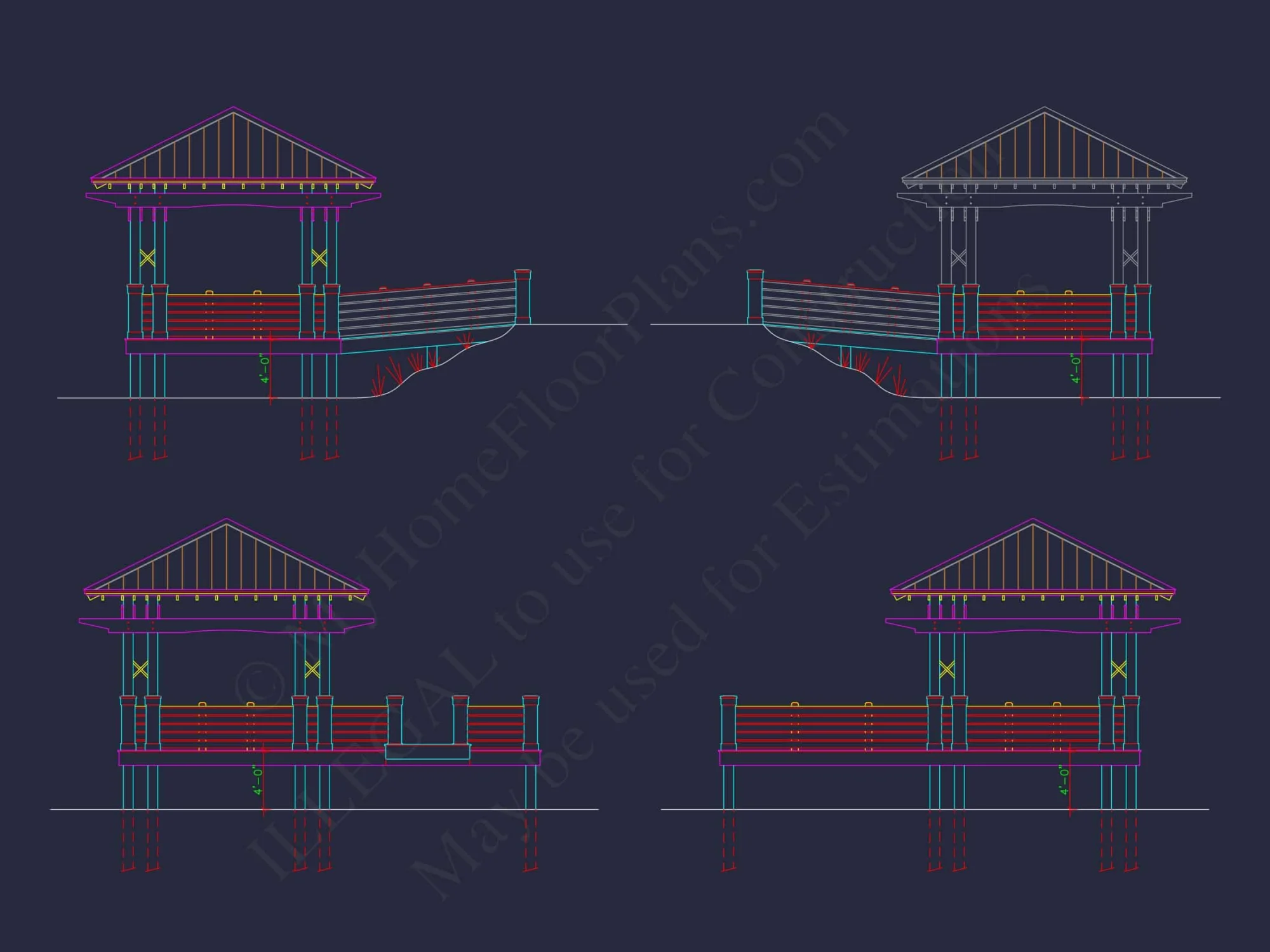 Gazebo Plans & Blueprints - 14' x 28' Outdoor Pavilion Design