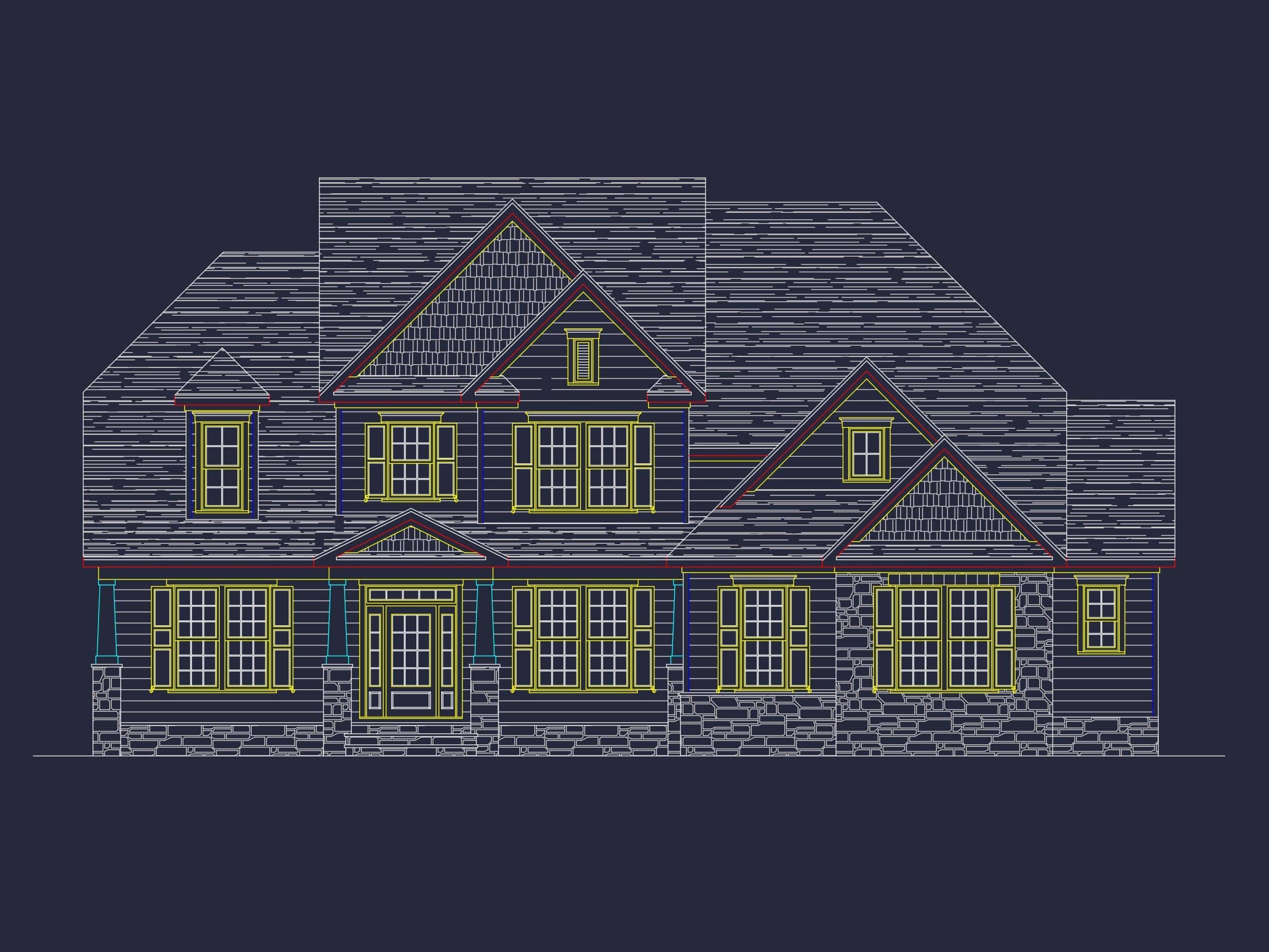 Home-Architectural-CAD-Blueprint-Large-4-Bedroom-Floor-Plan