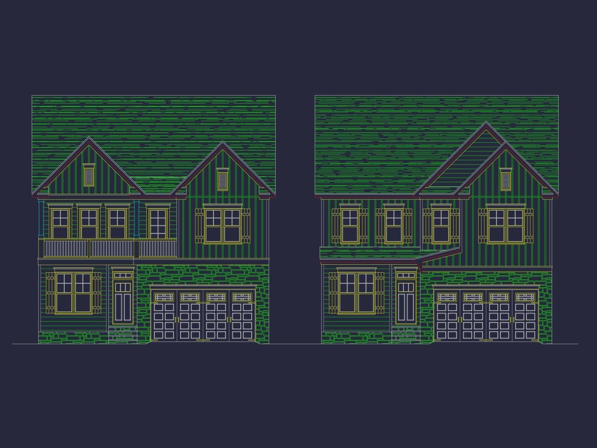 2-Story House Plan with 4 Bedrooms and Detailed CAD Designs
