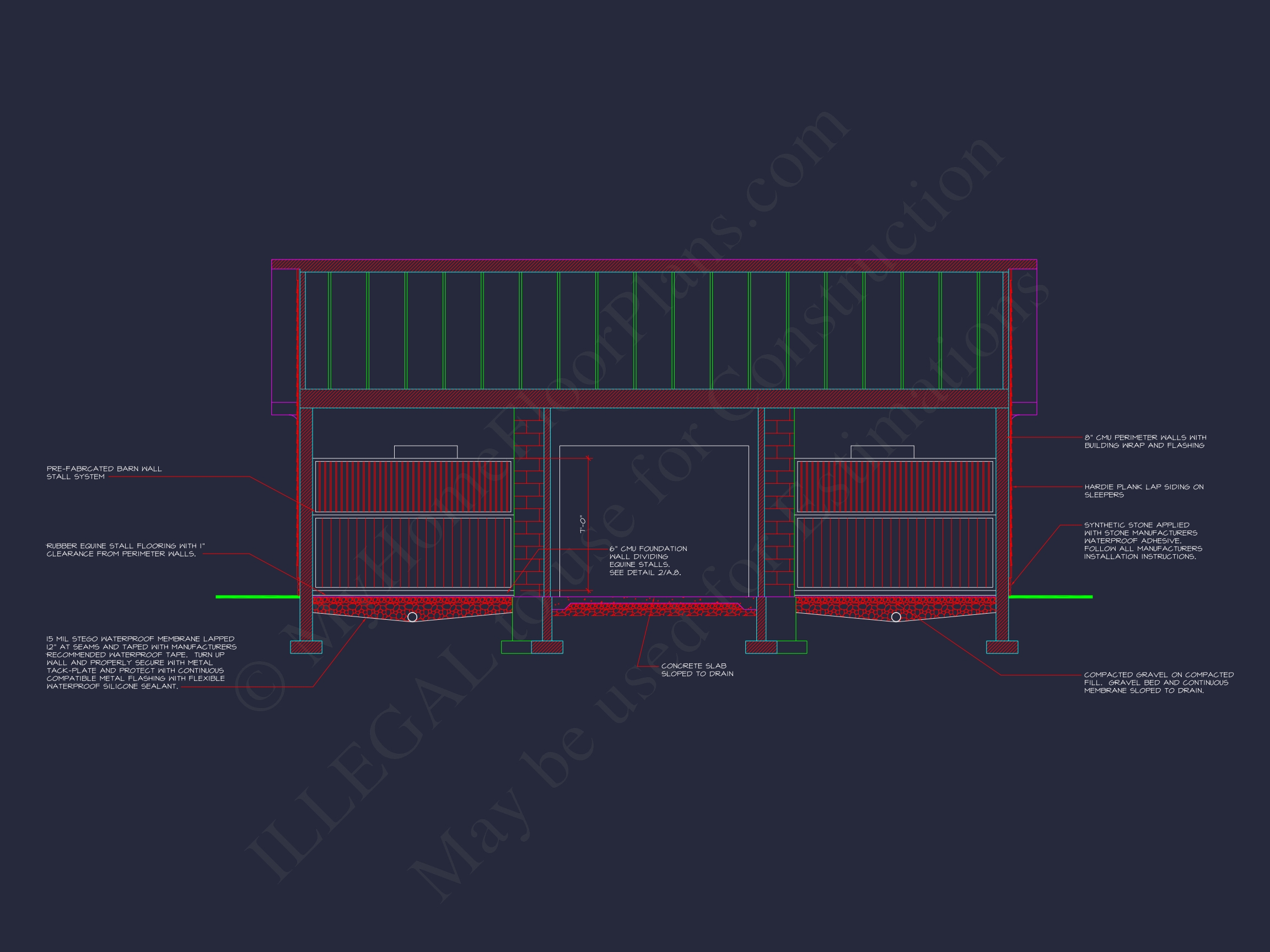 Horse Stable House Plan with 4-Bay Garage & Breezeway