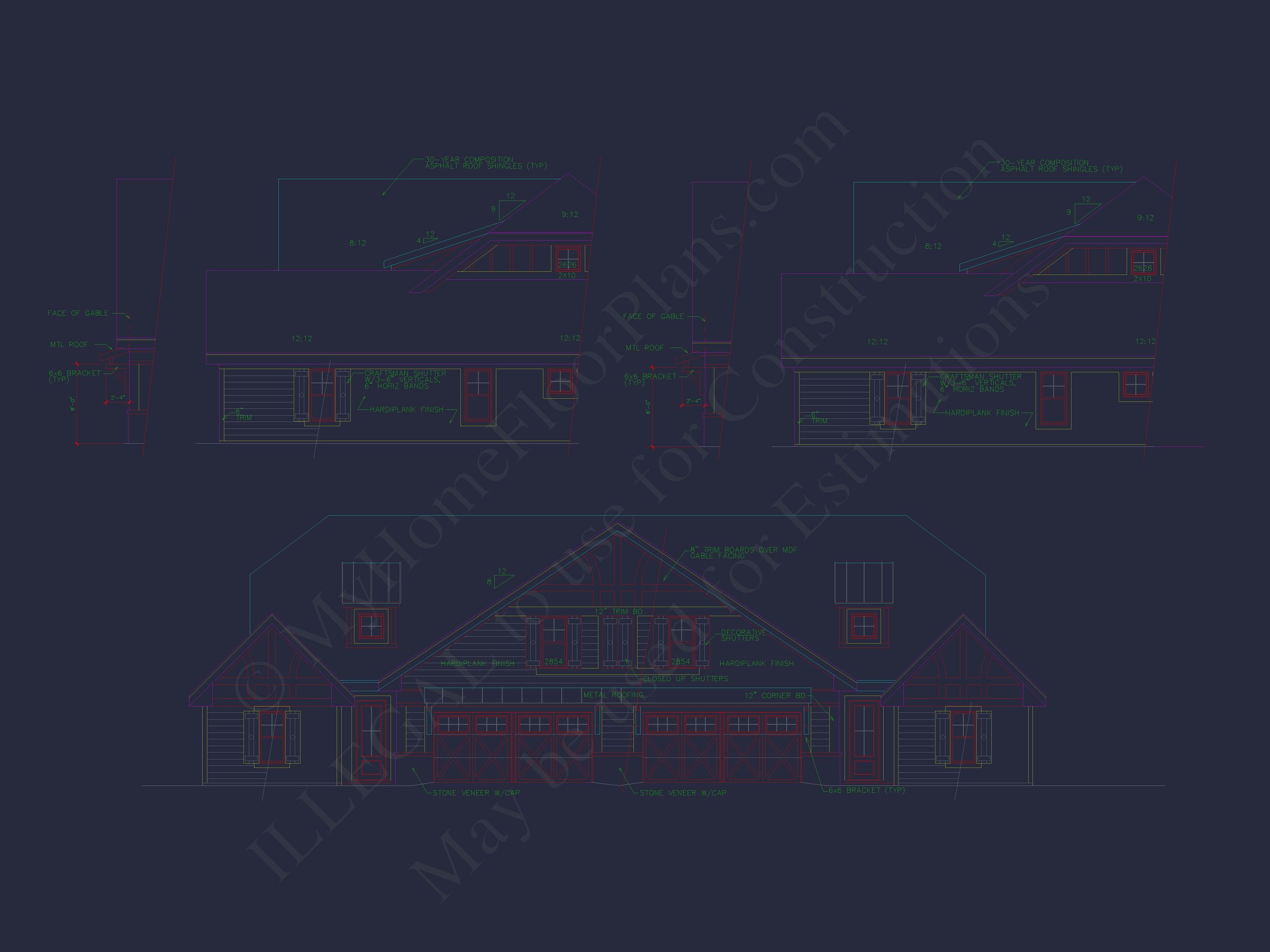 4-Unit Townhome Floor Plan with Open Layout and Craftsman Design
