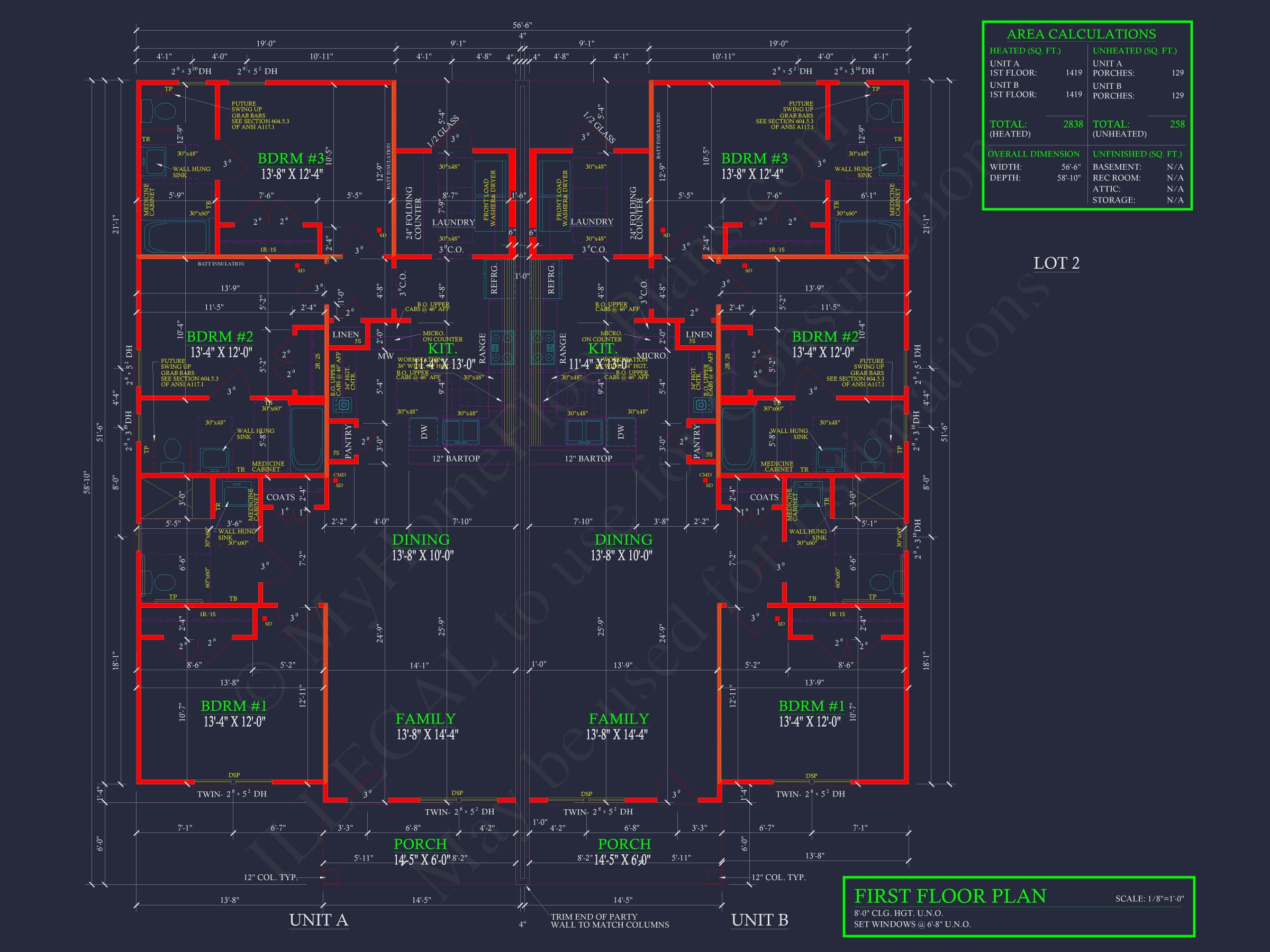 Modern Duplex House Floor Plan with CAD Blueprint Designs