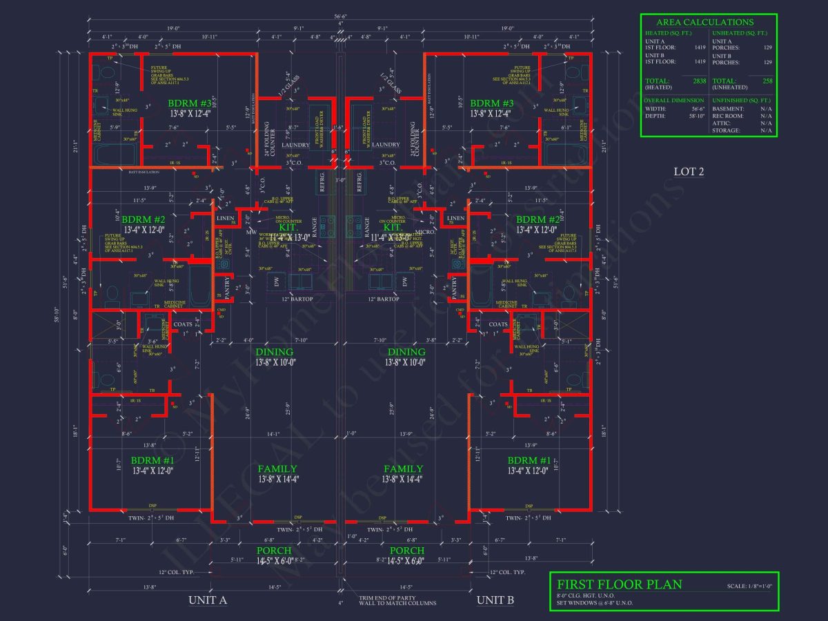 Modern Duplex House Floor Plan with CAD Blueprint Designs