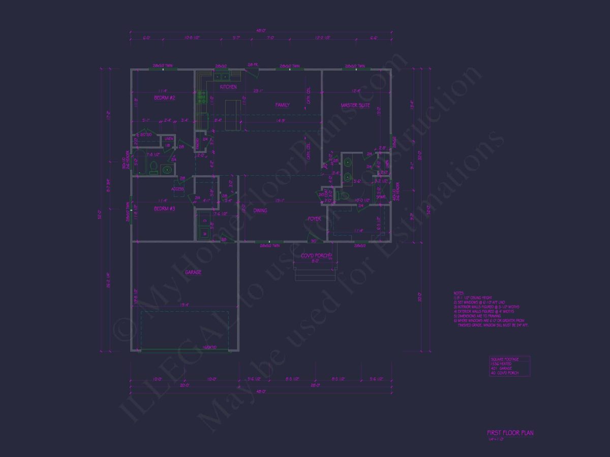 Traditional Ranch Home Plan with Open Floor Design and CAD