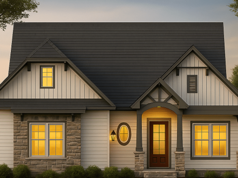 Make the house realistic, landscape orientation, and display entire house. Do not cut off right or left side of house!