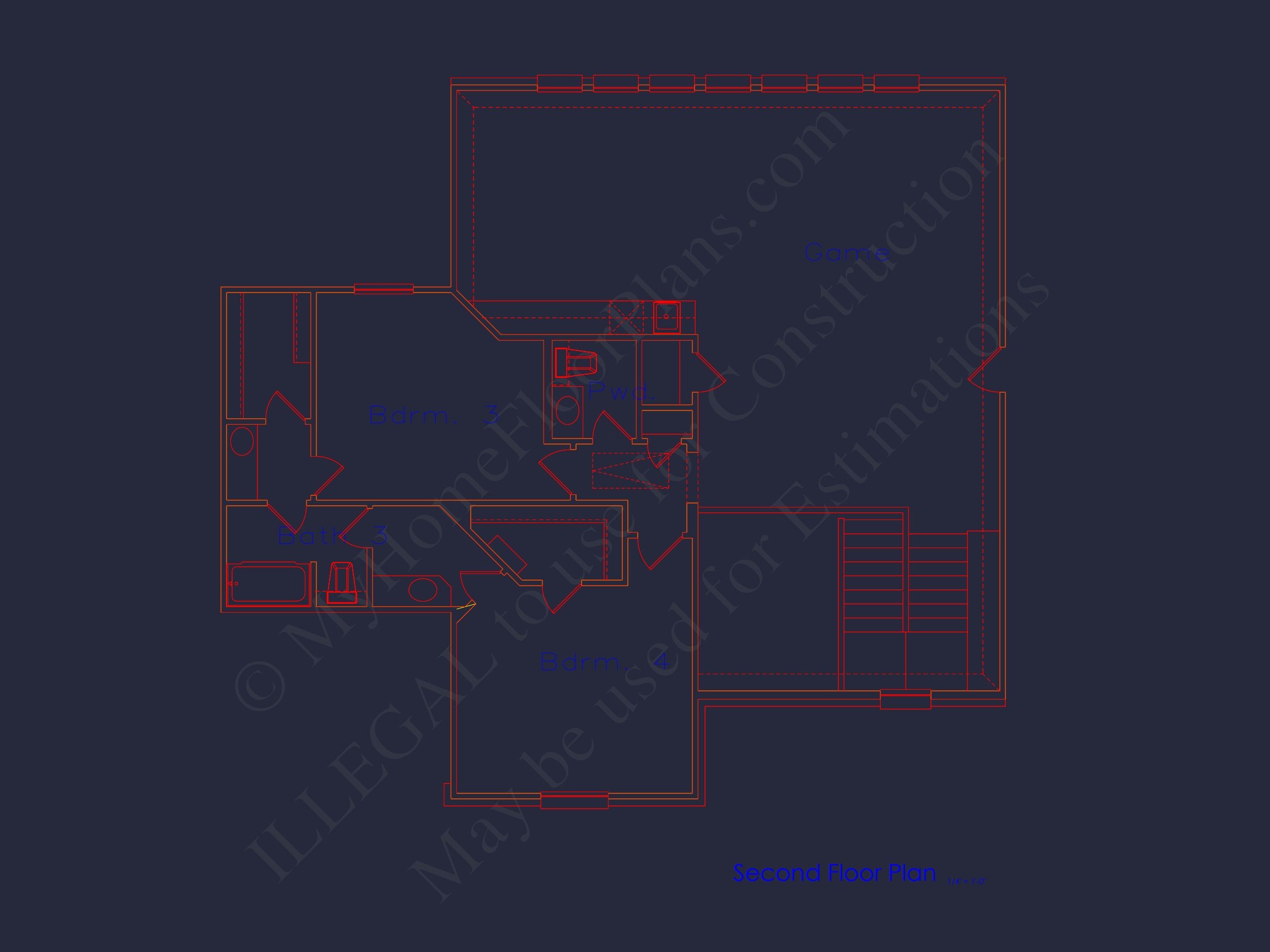 Modern 2-Story House Plan with 4 Bedrooms and CAD Blueprints
