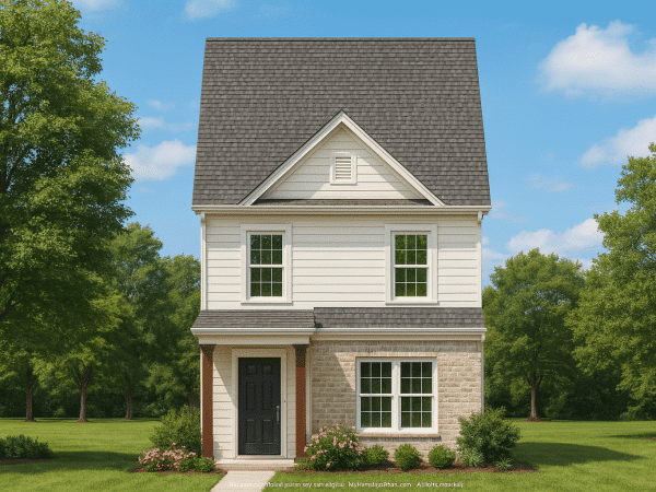 Modern 2-Story Townhome Floor Plan with Open Layout and CAD Blueprints