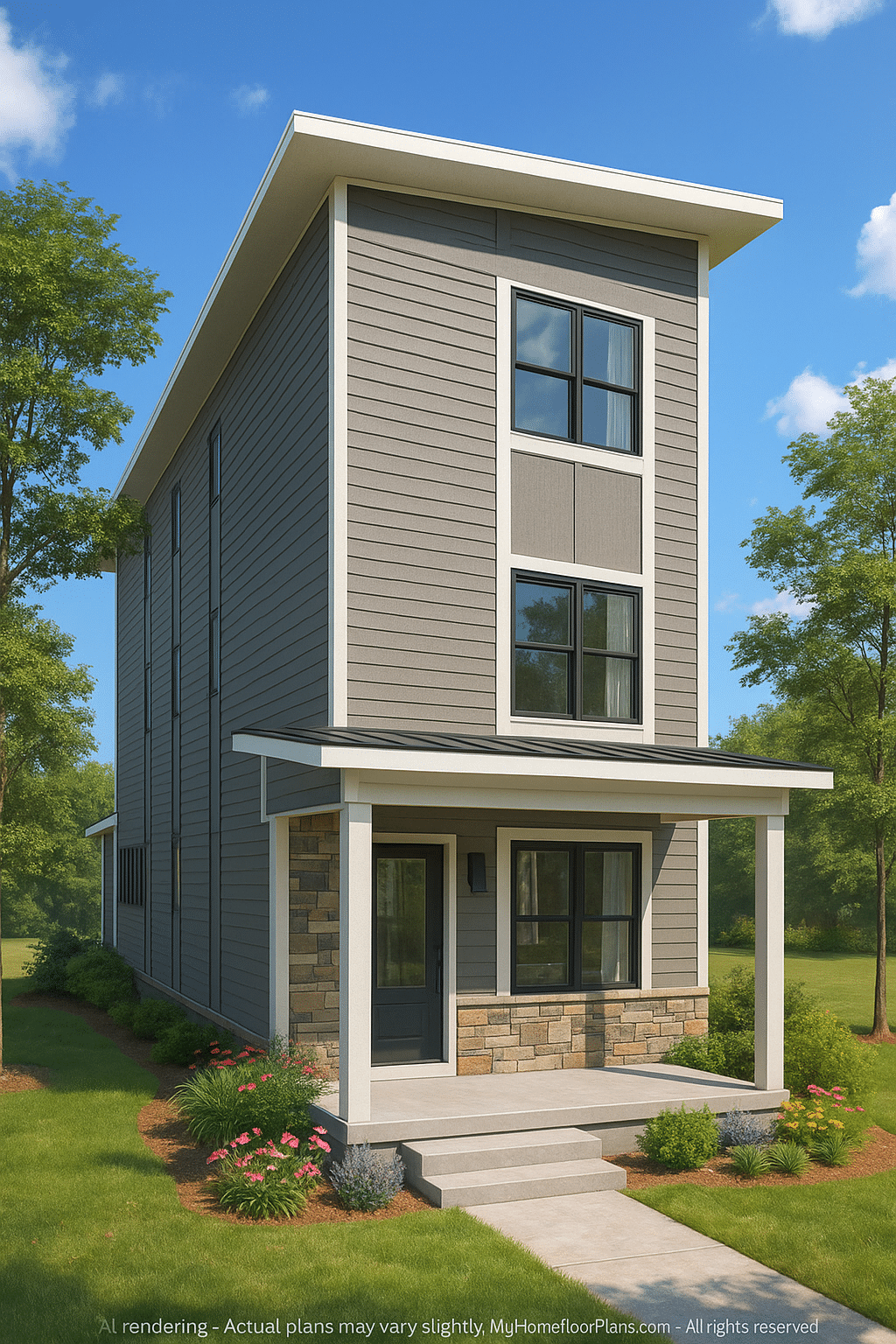 Modern 3-Story House Plan with Sleek Architectural Blueprint