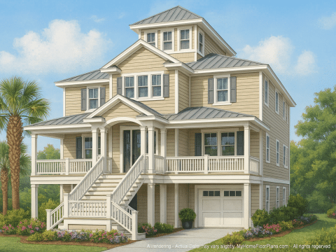 Modern Beach Home Plan with 3 Floors and CAD Designs