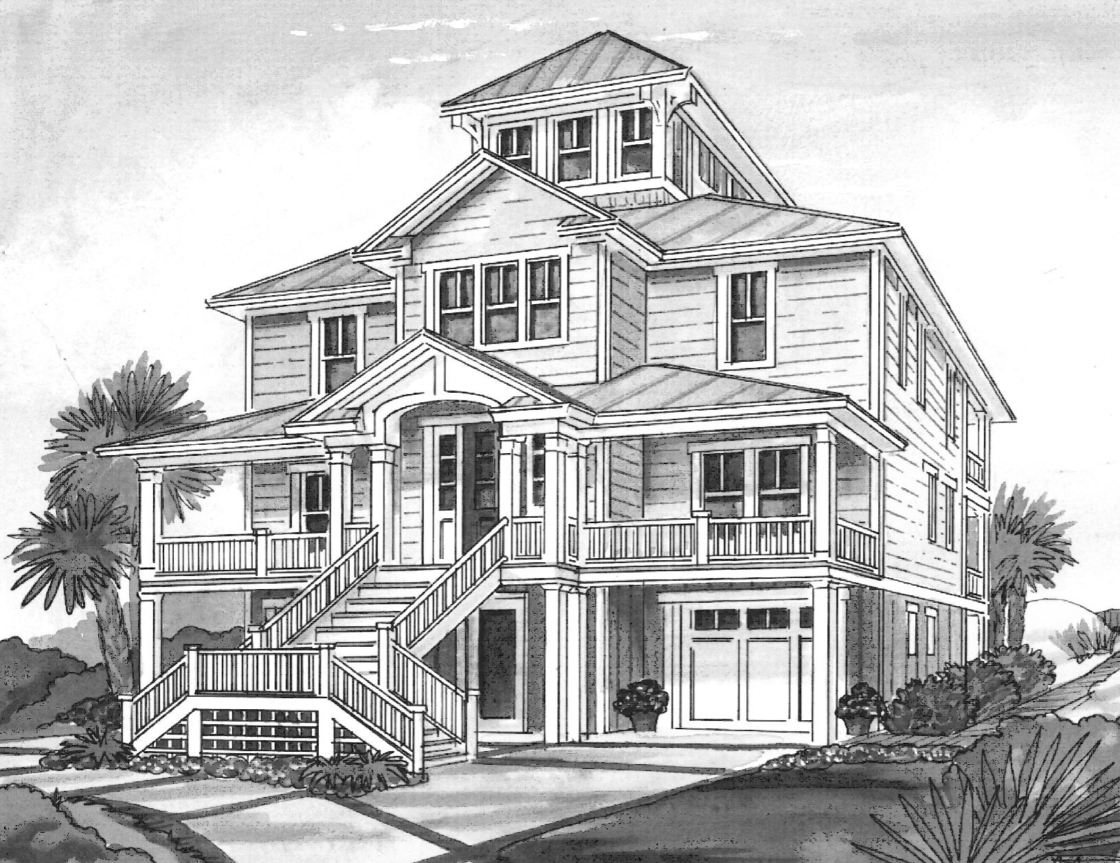 Modern Beach Home Plan with 3 Floors and CAD Designs