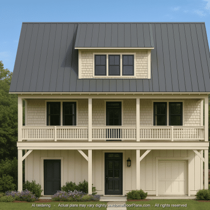Modern Beach House CAD Blueprint with 2-Story Floor Plan