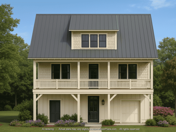 Modern Beach House CAD Blueprint with 2-Story Floor Plan