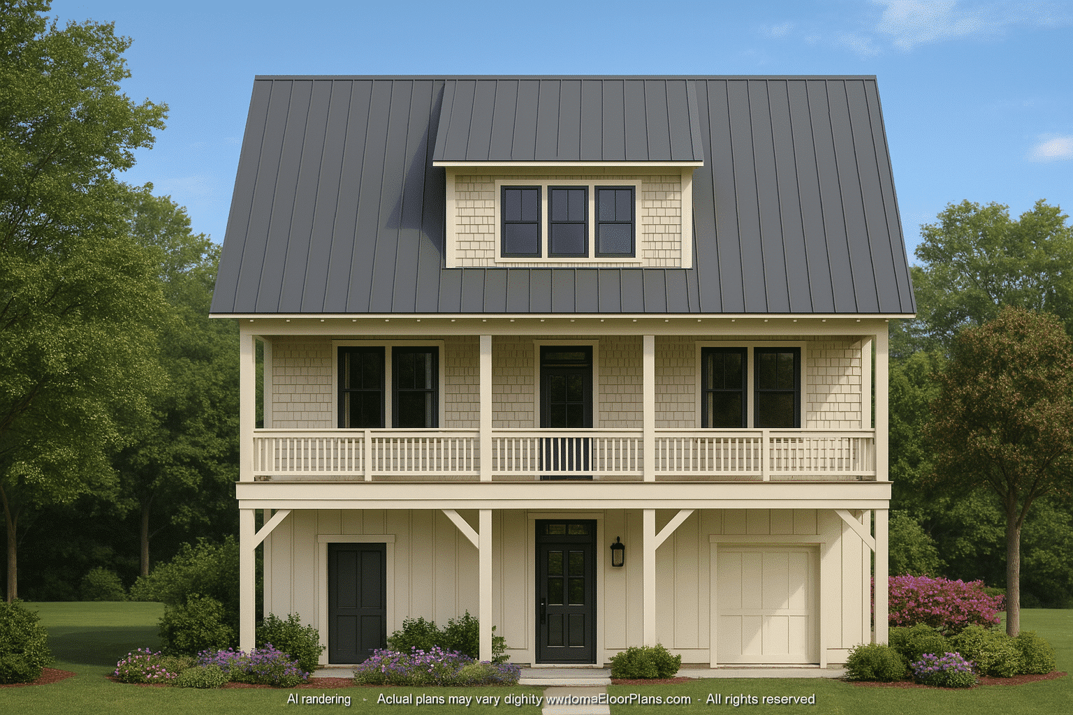 Modern Beach House CAD Blueprint with 2-Story Floor Plan