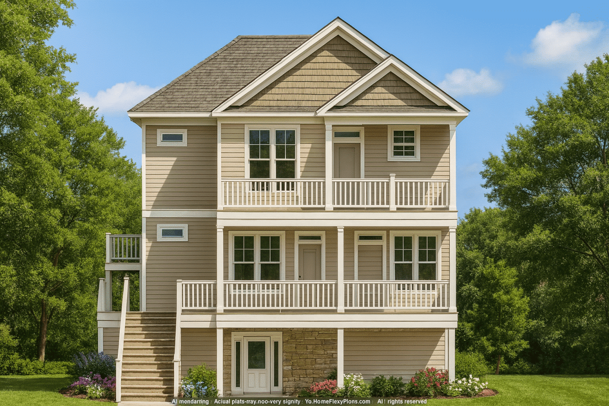 Modern Coastal Craftsman Home Design with 2 Floors & Vaulted Ceilings