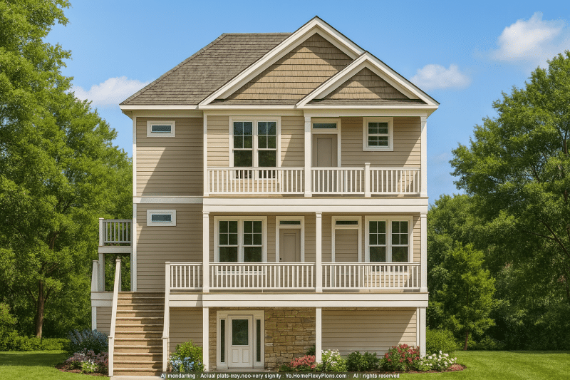 Modern Coastal Craftsman Home Design with 2 Floors & Vaulted Ceilings