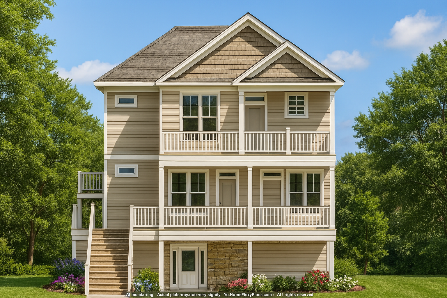 Modern Coastal Craftsman Home Design with 2 Floors & Vaulted Ceilings